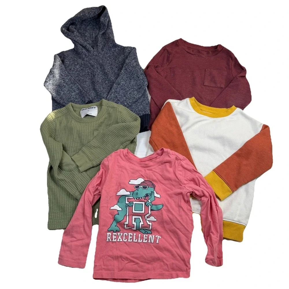 Lot Of 5 3T Boys Toddler Long Sleeve Shirts Old Navy Cat & Jack Used Multicolor‎